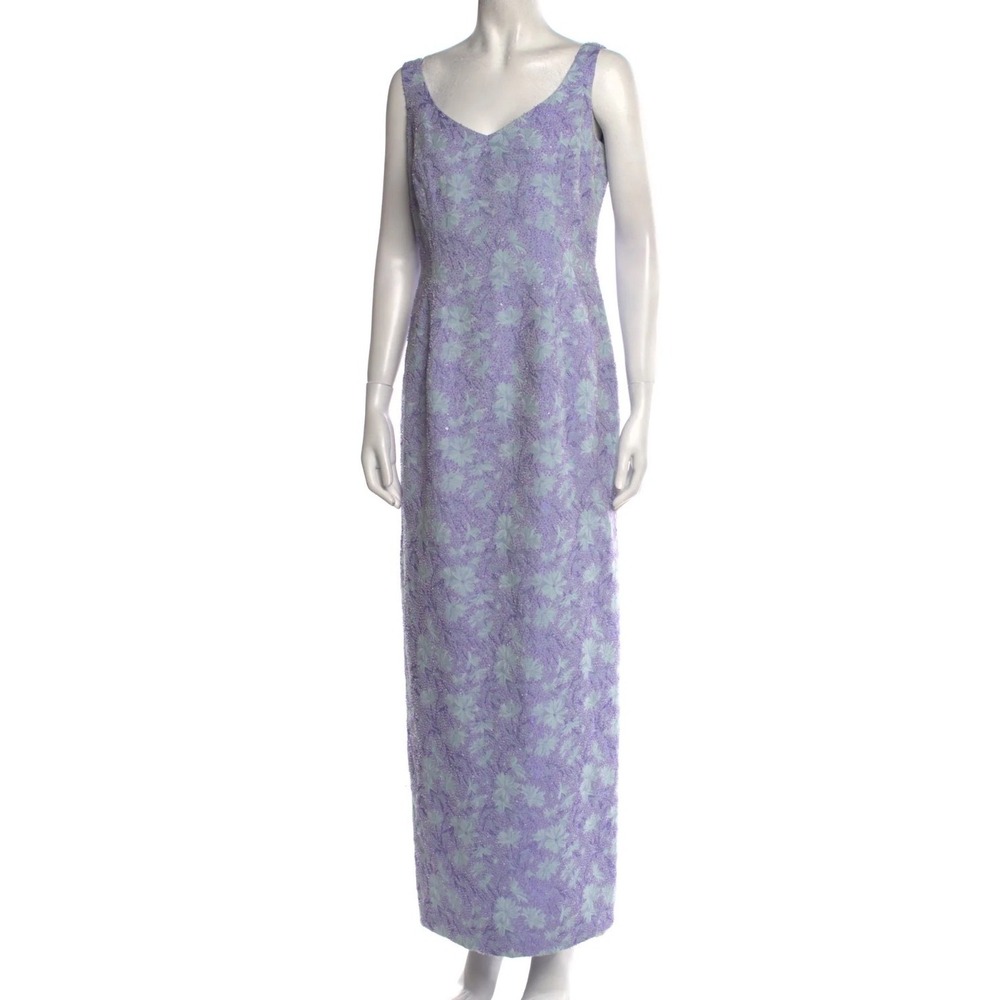 Carmen Marc Valvo Signature Beaded Floral Gown Lavender 6 Preowned